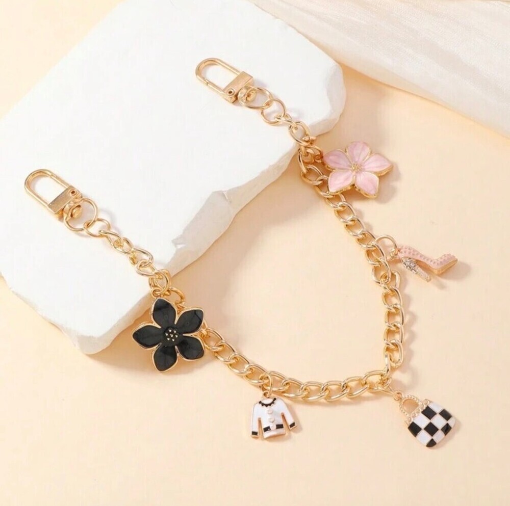 Gold Pink Floral Charm Key Holder